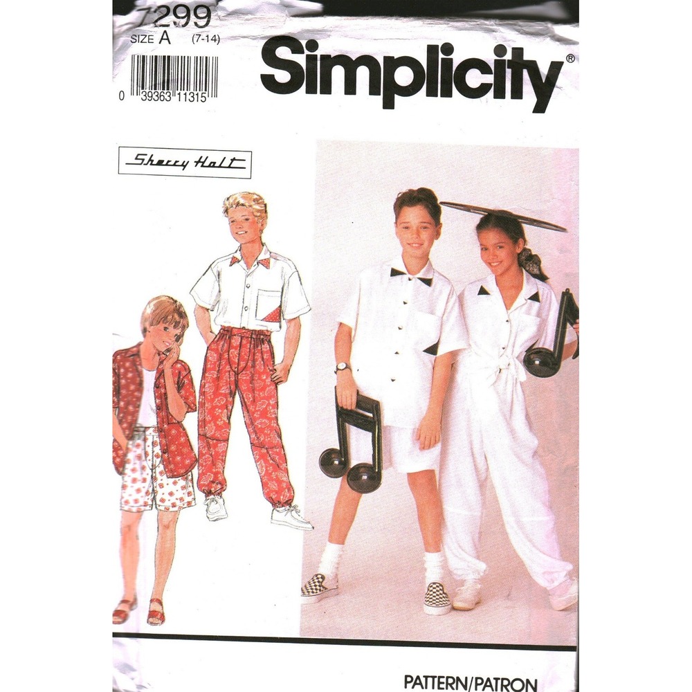 Simplicity 7299 Sherry Holt Kids Sewing Pattern Shirt Pants Shorts Size 7-14‎